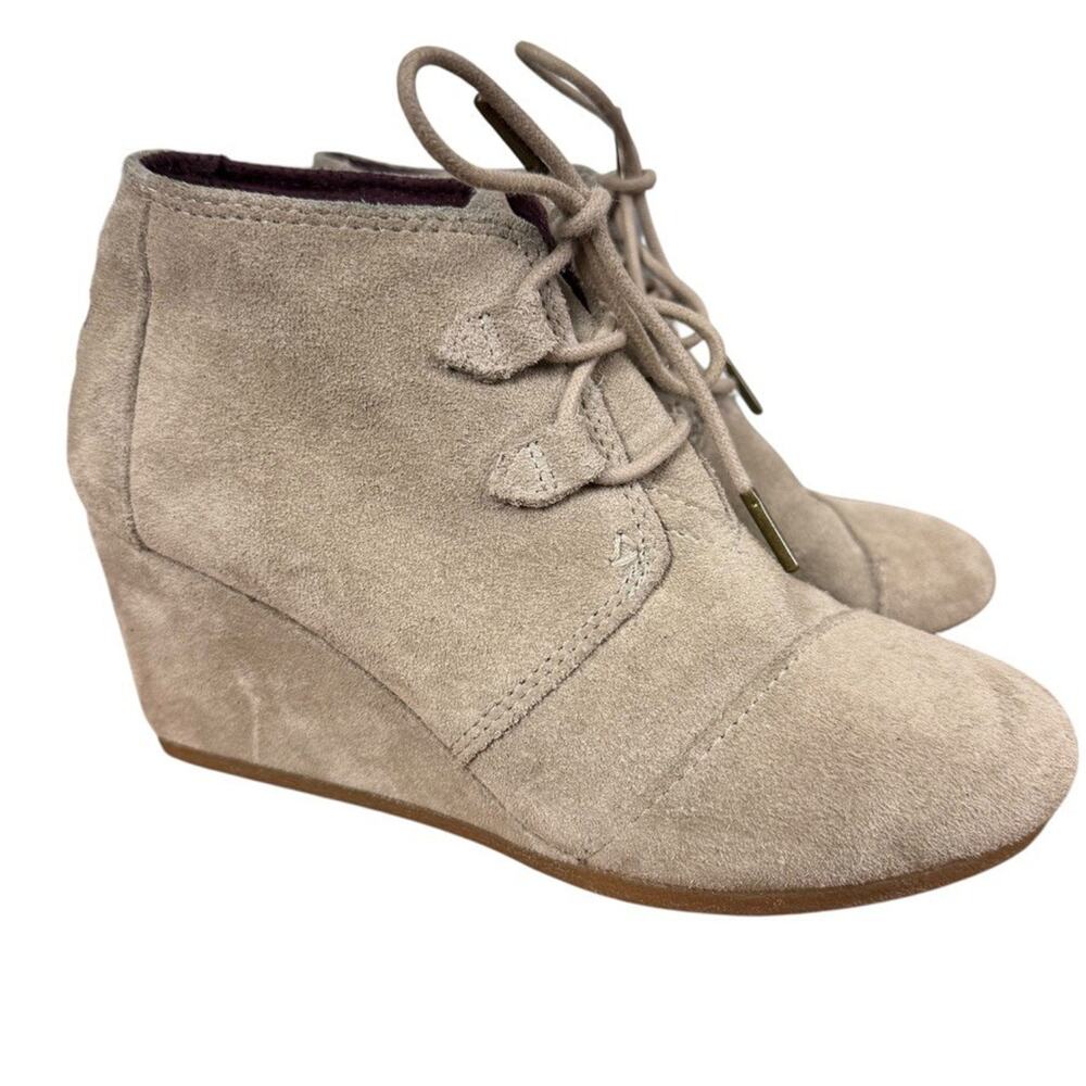 Toms Kala Womens Suede Beige Leather Lace Up Wedge Ankle Boots Booties Shoes 7